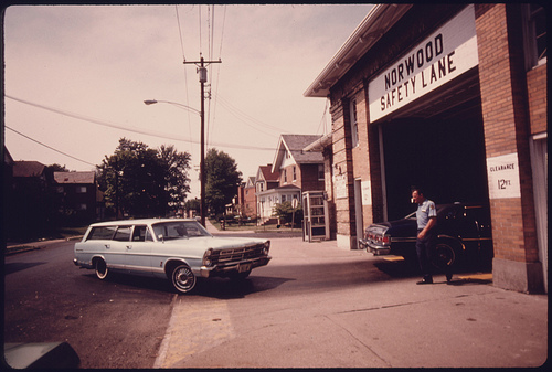 Car Enters the Safety Lane at the Norwood, Ohio, Auto Emission Inspection Station...08/1975